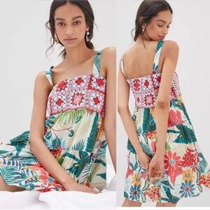 FARM Rio Anthropologie Crochet Floral Granny Square Mini Dress Size Small